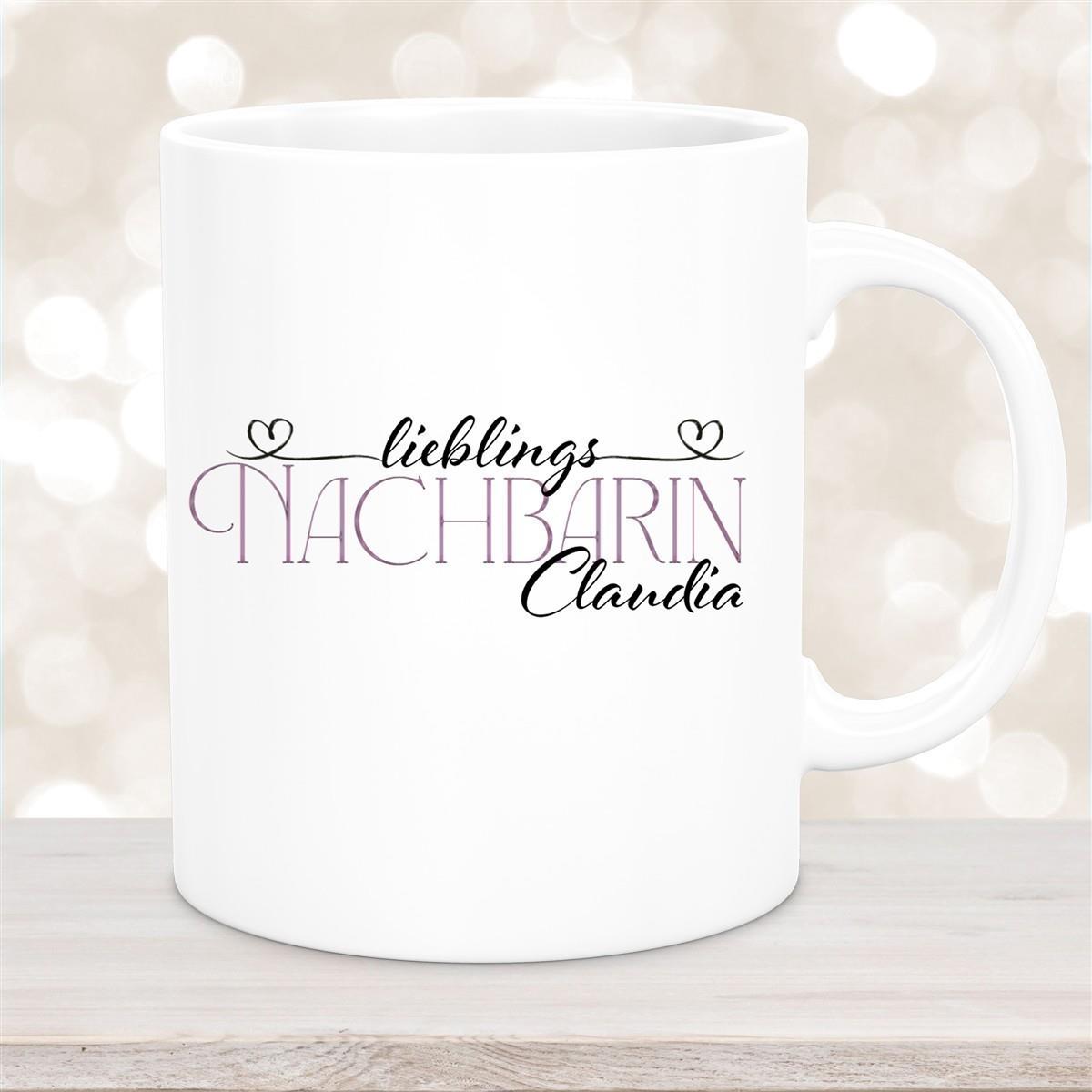 Tasse Wunschname Lieblings-Nachbarin 1 personalisiert Keramik Becher versch. Farben