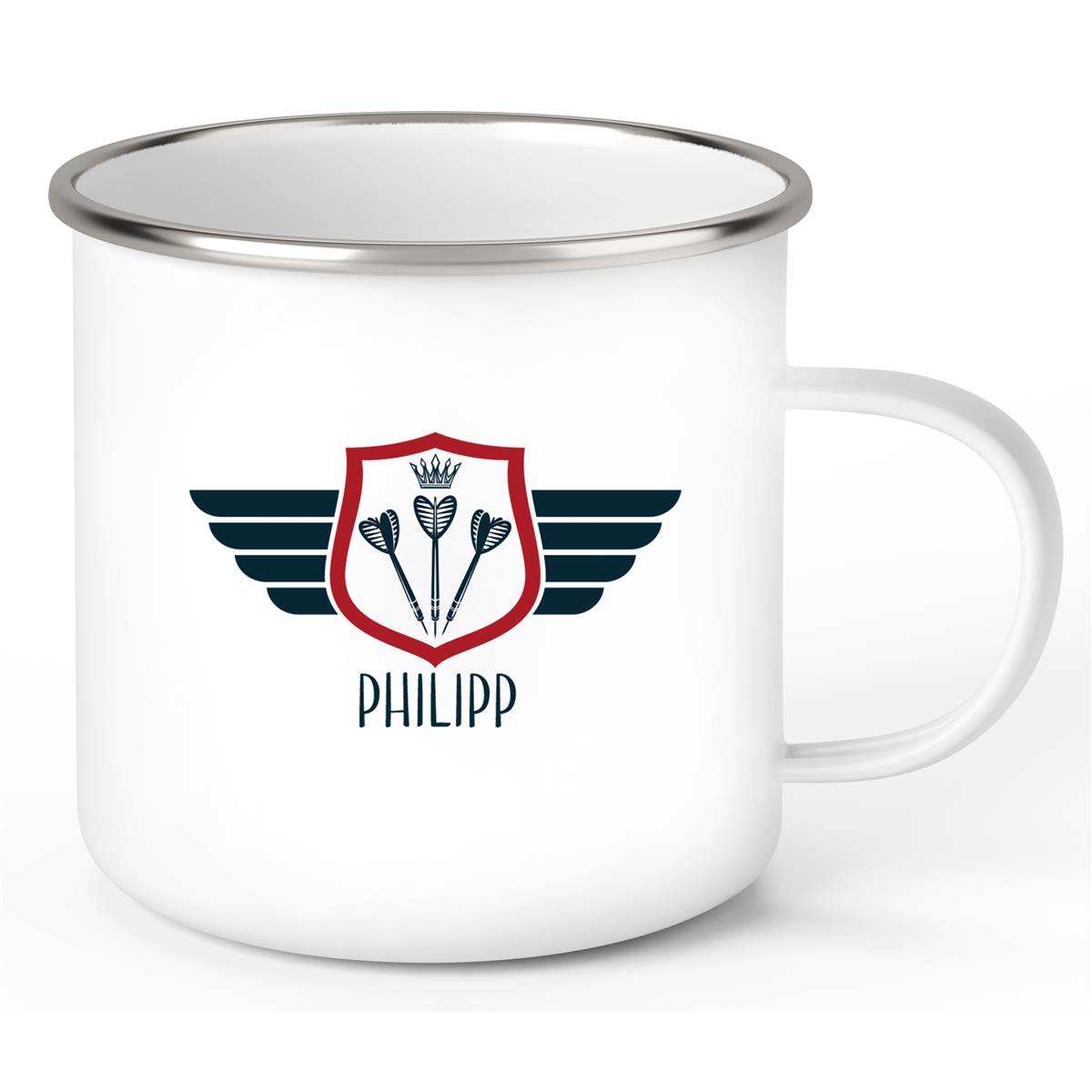 Tasse Dart #2 Wunschname Emaille Kinderbecher personalisiert