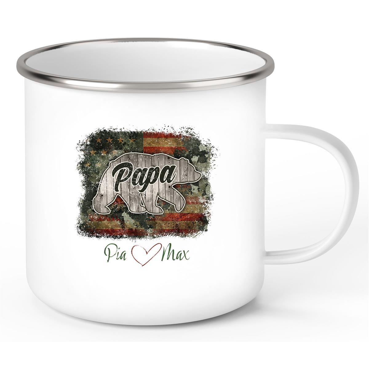Tasse Vatertag 7 Papa "Bär" Wunschnamen Emaille Personalisiert