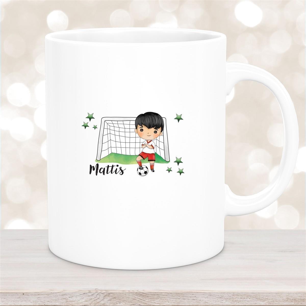 Tasse Fußball 2 Wunschname Keramik Kinderbecher personalisiert versch. Farben