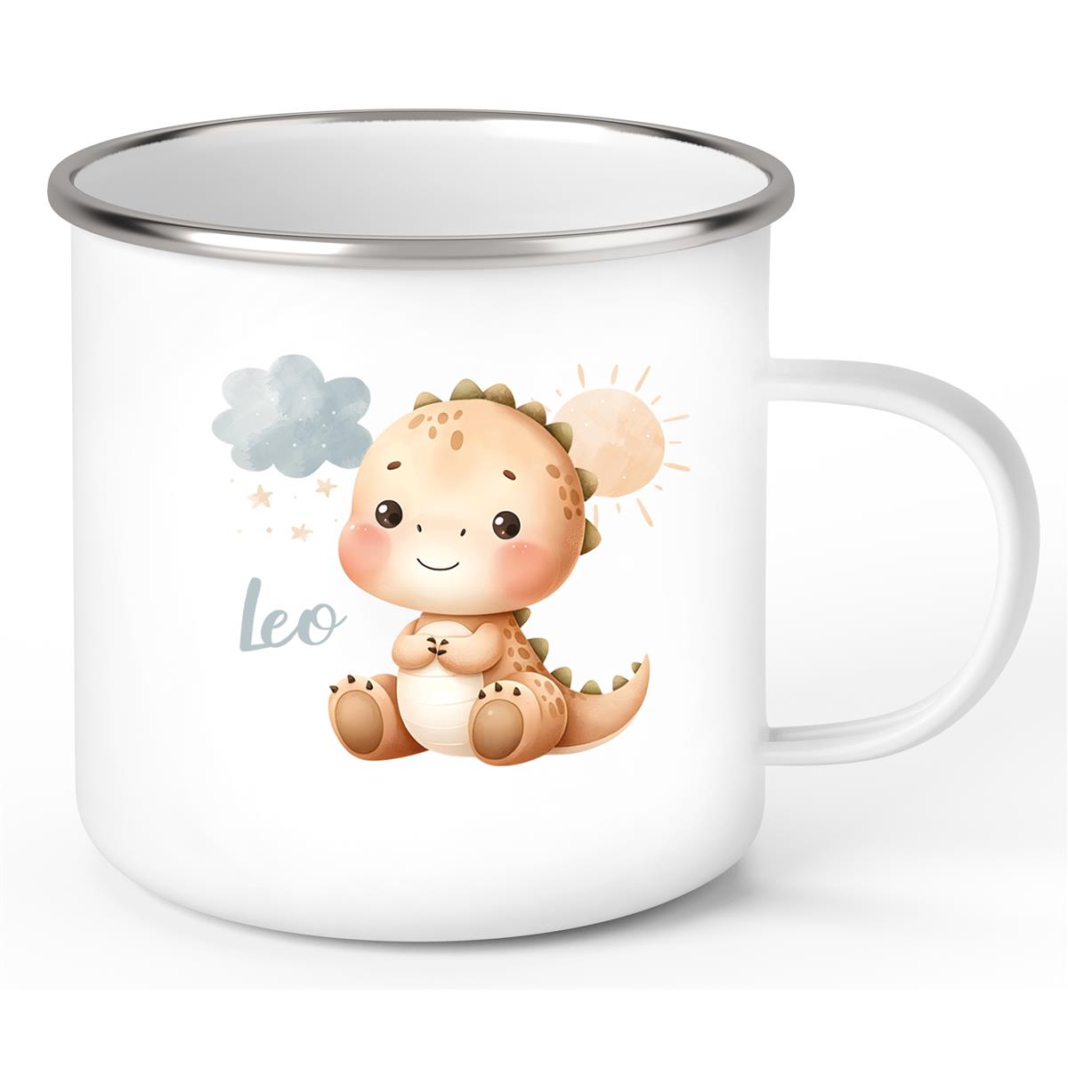Tasse Wunschname Dino 19 Emaille Kinderbecher