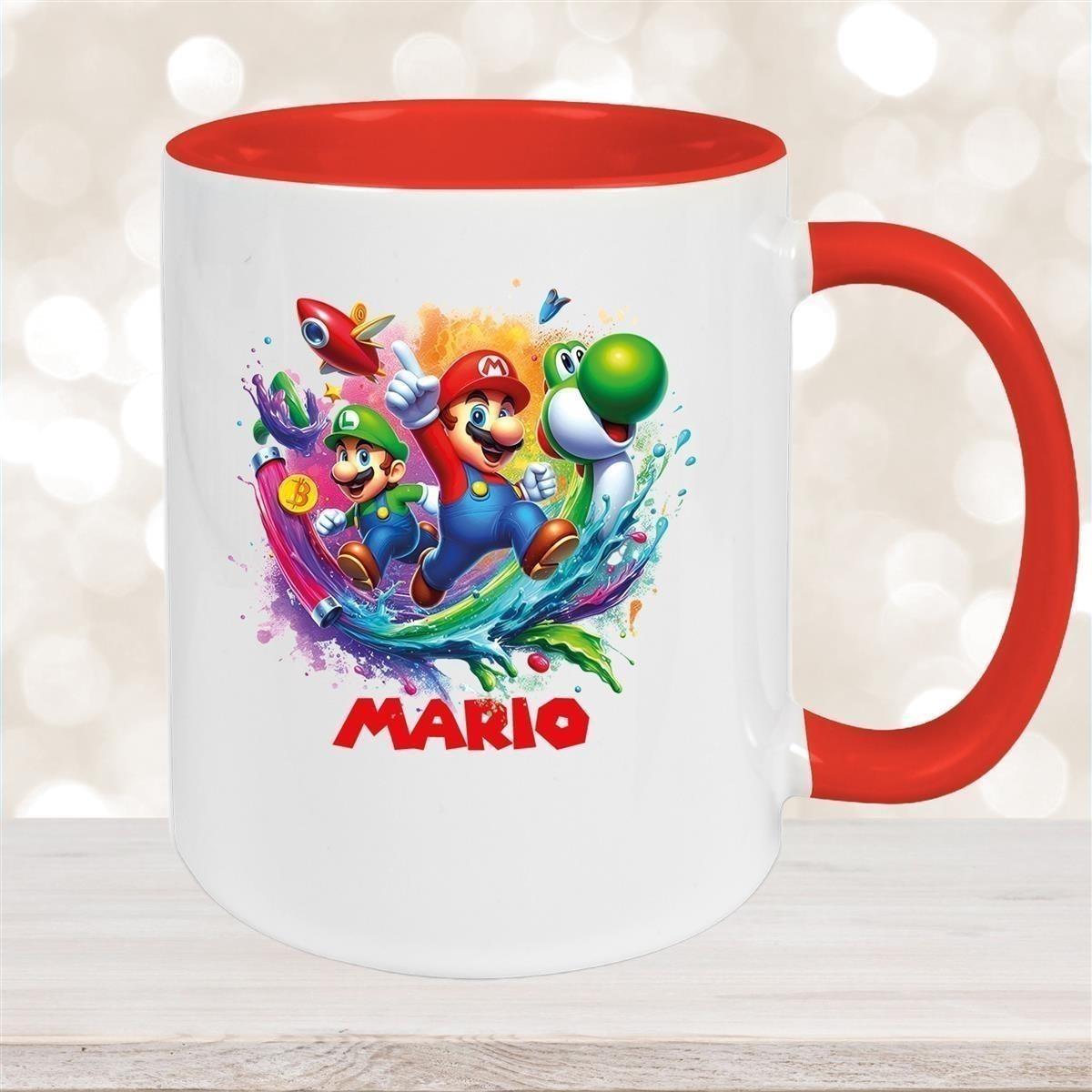 Tasse Wunschname Super-Mario 2 Keramik Kinderbecher personalisiert versch. Farben