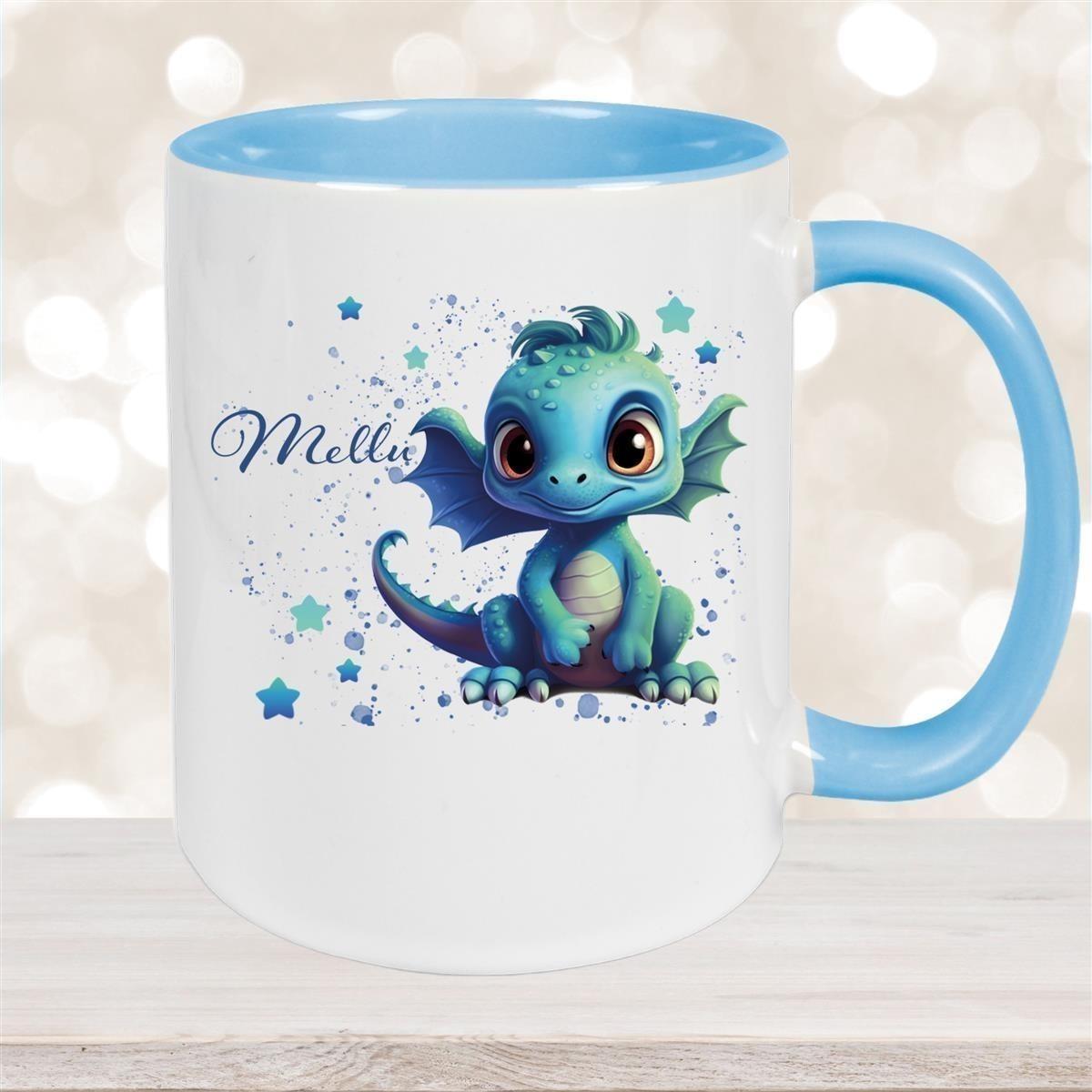 Tasse Wunschname Drache 2 Keramik Kinderbecher versch. Farben
