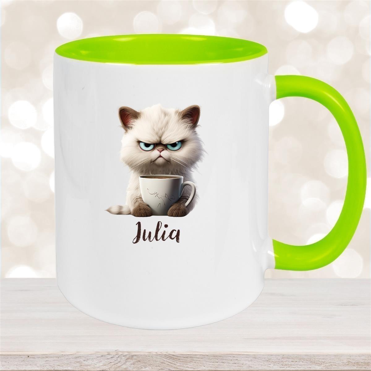 Tasse Katze Grumpy 2 Wunschname Keramik Kinderbecher personalisiert versch. Farben