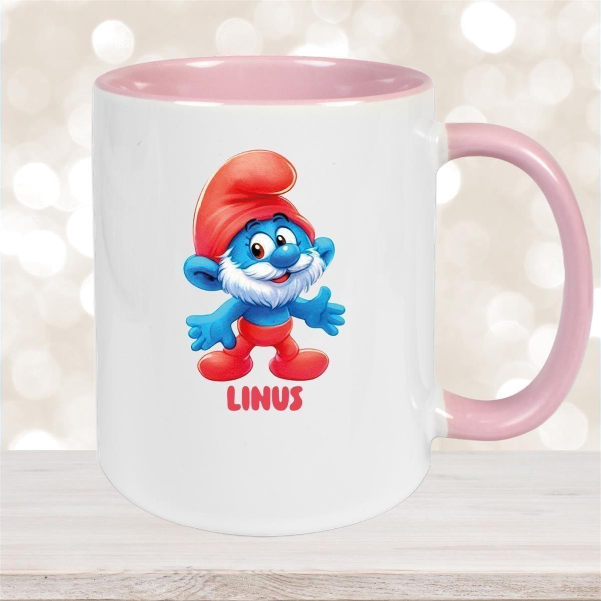Tasse Kinder Schlumpf 4 Papa Schlumpf Wunschname Keramik Kinderbecher personalisiert versch. Farben