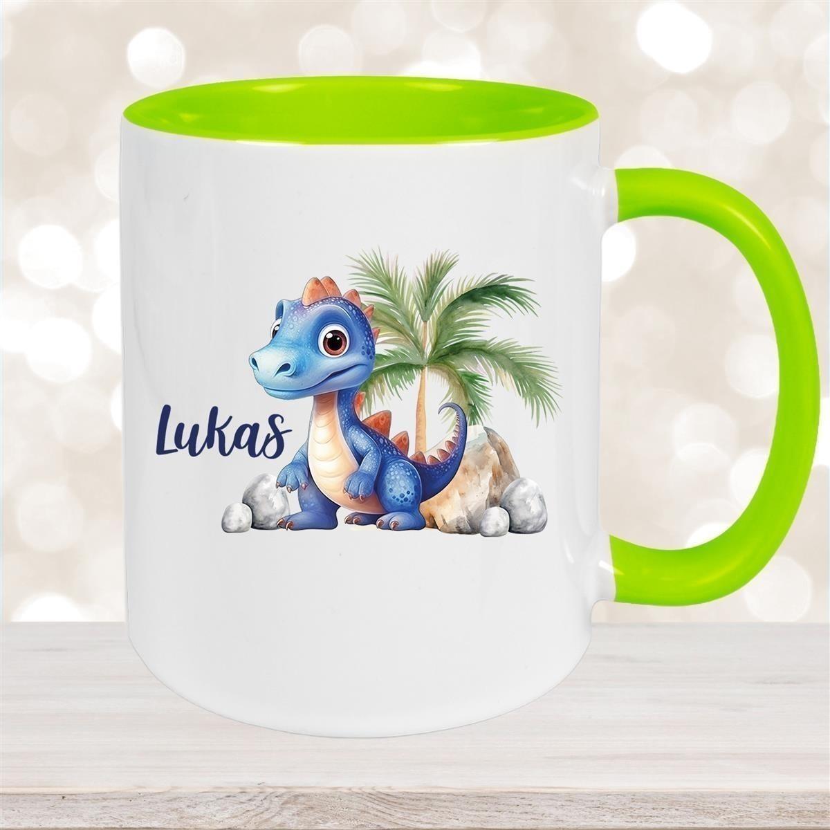 Tasse Dino 8 Wunschname Keramik Kinderbecher Personalisiert versch. Farben