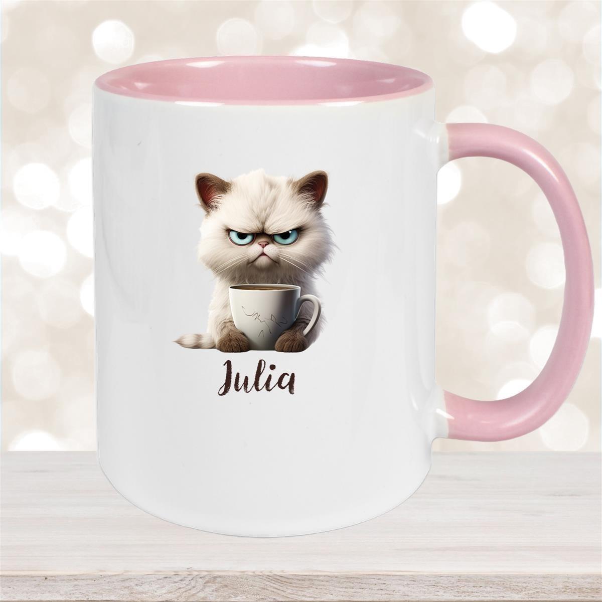 Tasse Katze Grumpy 2 Wunschname Keramik Kinderbecher personalisiert versch. Farben