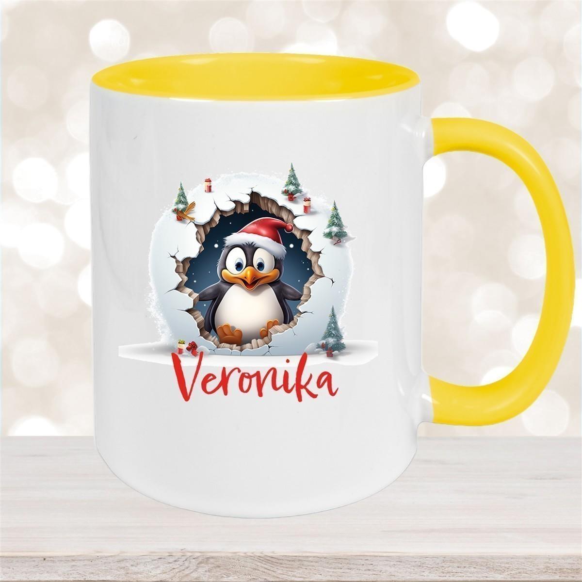 Tasse Wunschname Christmas Pinguin 2 Keramik Kinderbecher versch. Farben
