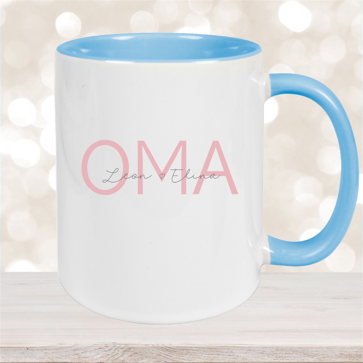 Tasse, Oma, Muttertag, Geburtstag #1 Wunschnamen Keramik Personalisiert Hellblau