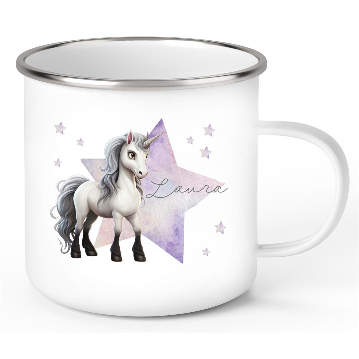 Tasse Wunschname Einhorn Stern 1 Emaille Kinderbecher