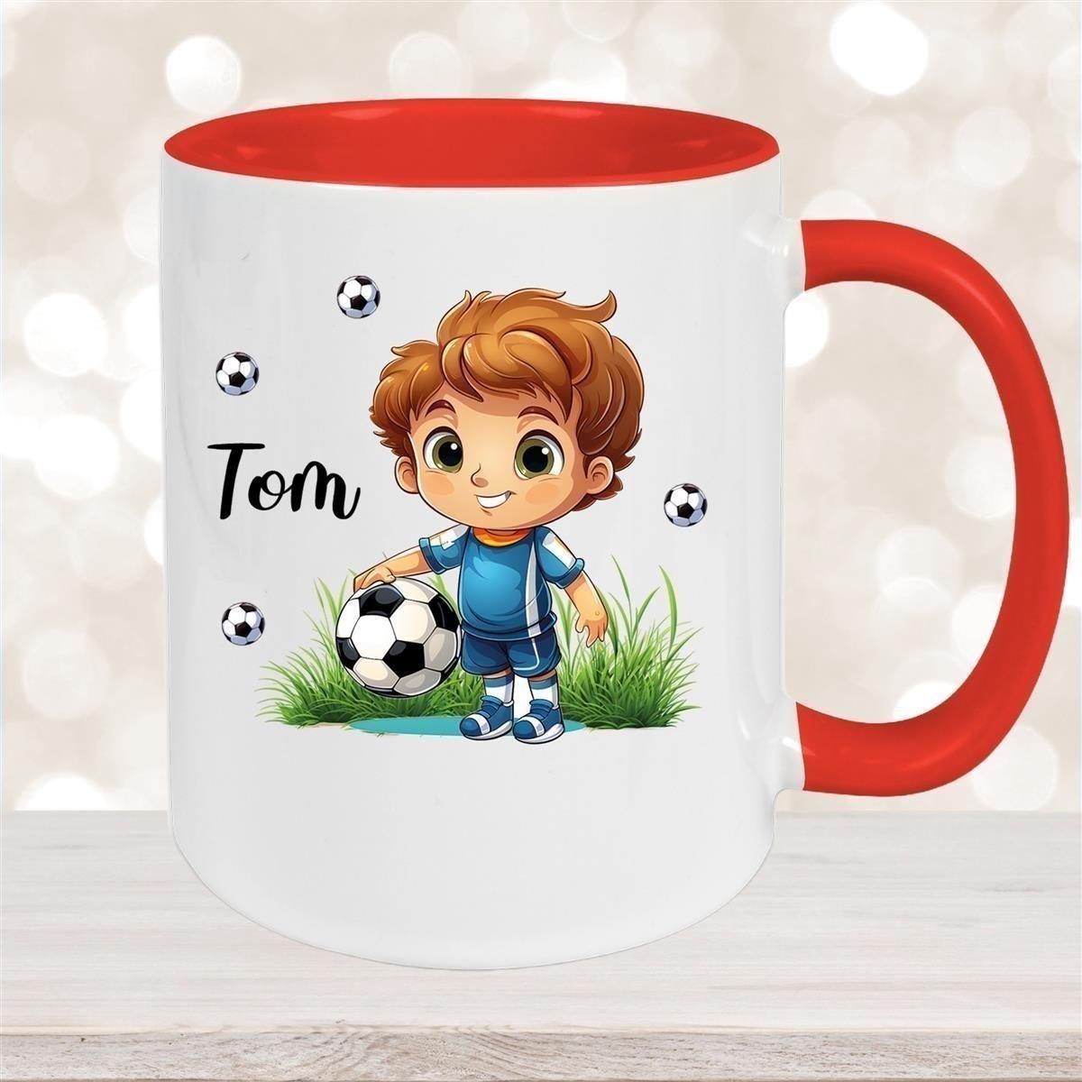 Tasse Fußball 7 Wunschname Keramik Kinderbecher personalisiert versch. Farben