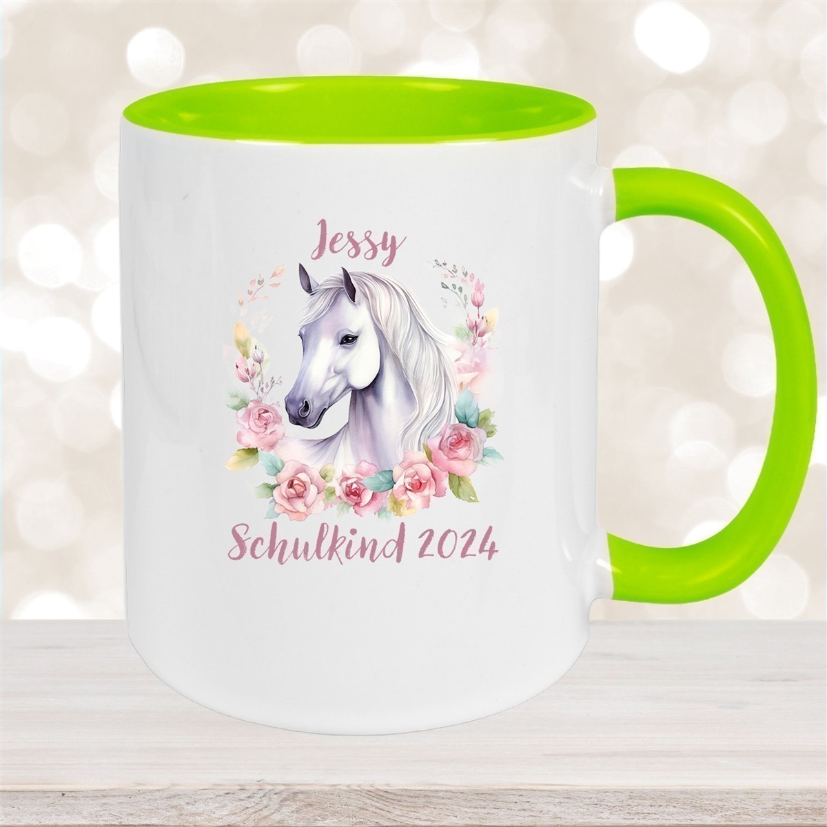 Tasse Schulkind #14 Wunschname Pferd#1 Keramik Kinderbecher Personalisiert versch. Farben