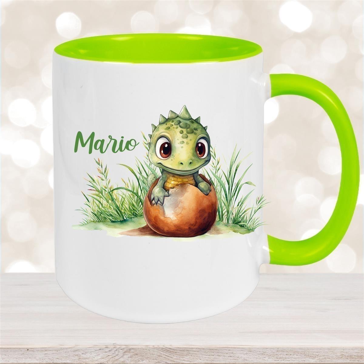 Tasse Dino 7 Wunschname Keramik Kinderbecher Personalisiert versch. Farben