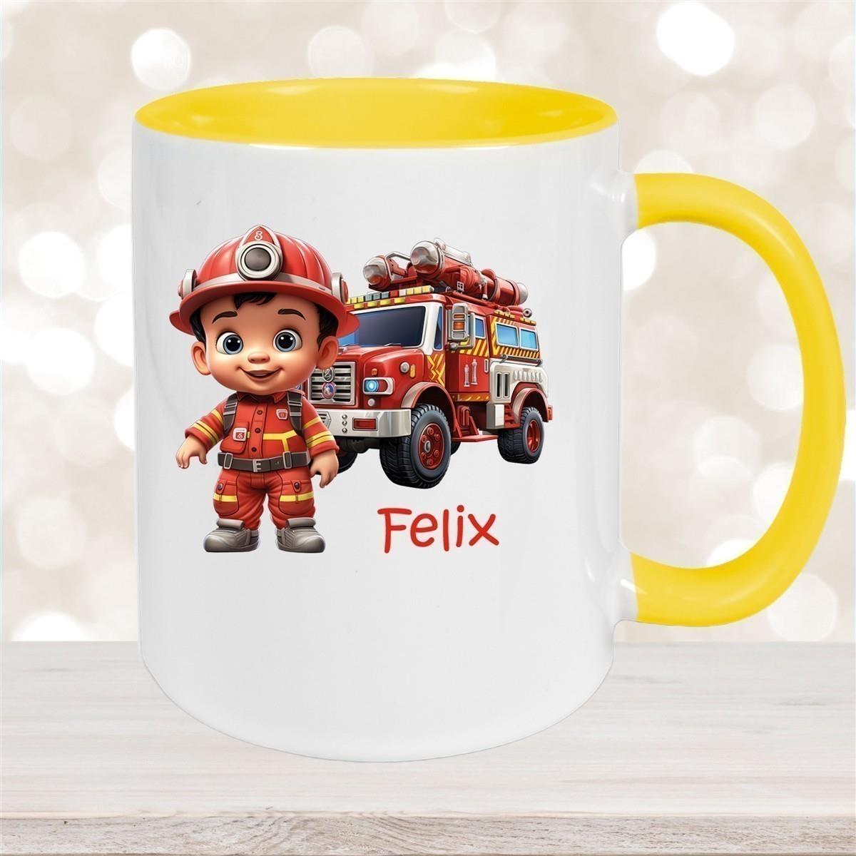 Tasse Wunschname Feuerwehr 4 Keramik Kinderbecher versch. Farben