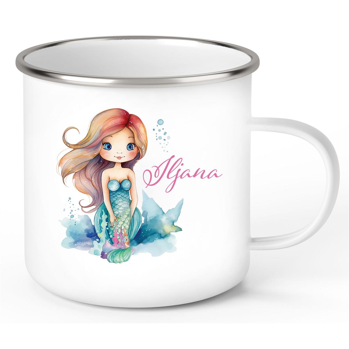 Tasse Wunschname Meerjungfrau 2 Emaille Kinderbecher