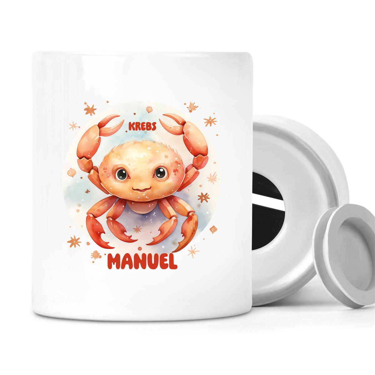 Spardose mit Wunschname Sternzeichen Krebs 1 personalisiert