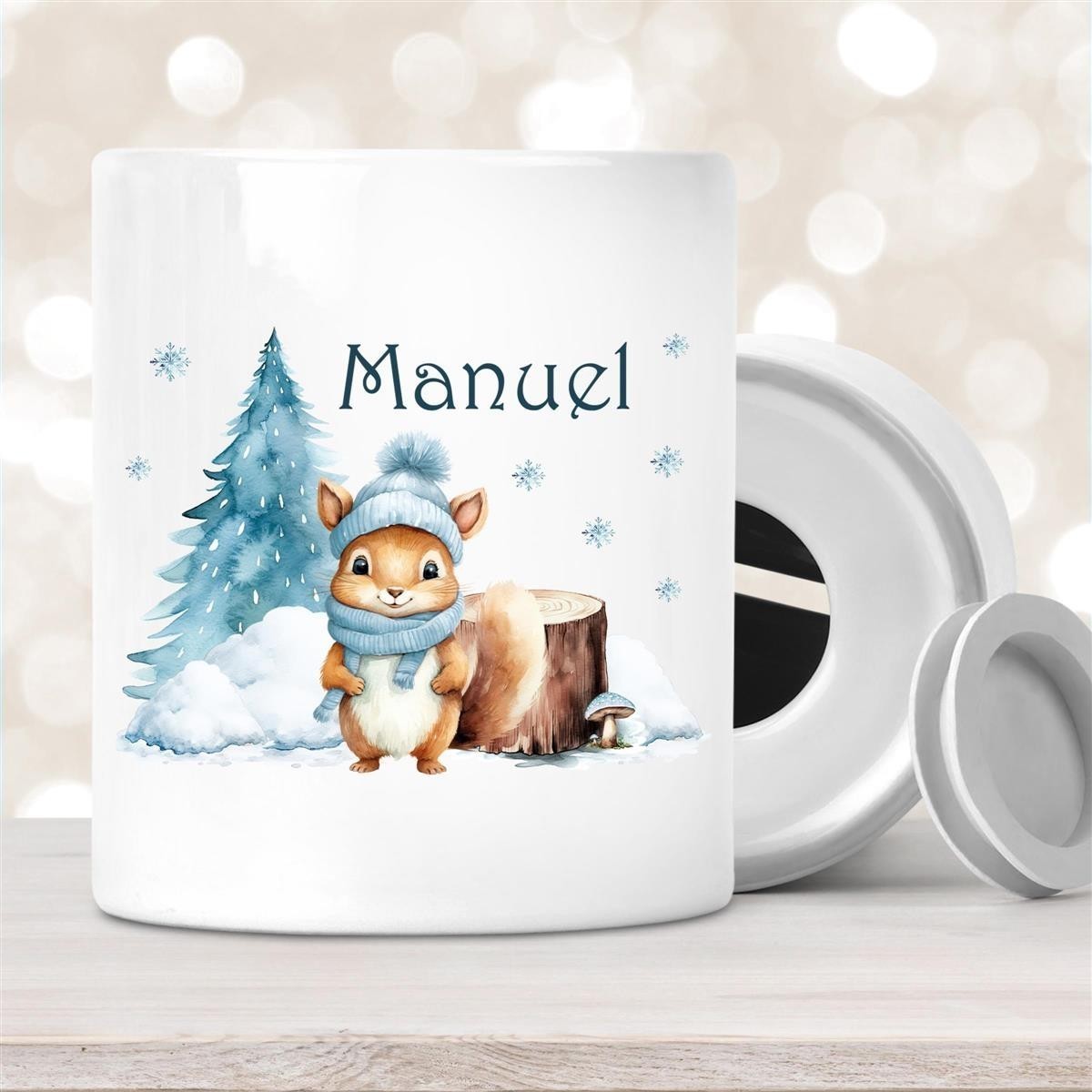 Spardose mit Wunschname Weihnachten Eichhörnchen #1 personalisiert Spardose mit Wunschname Weihnachten Eichhörnchen #1 personalisiert