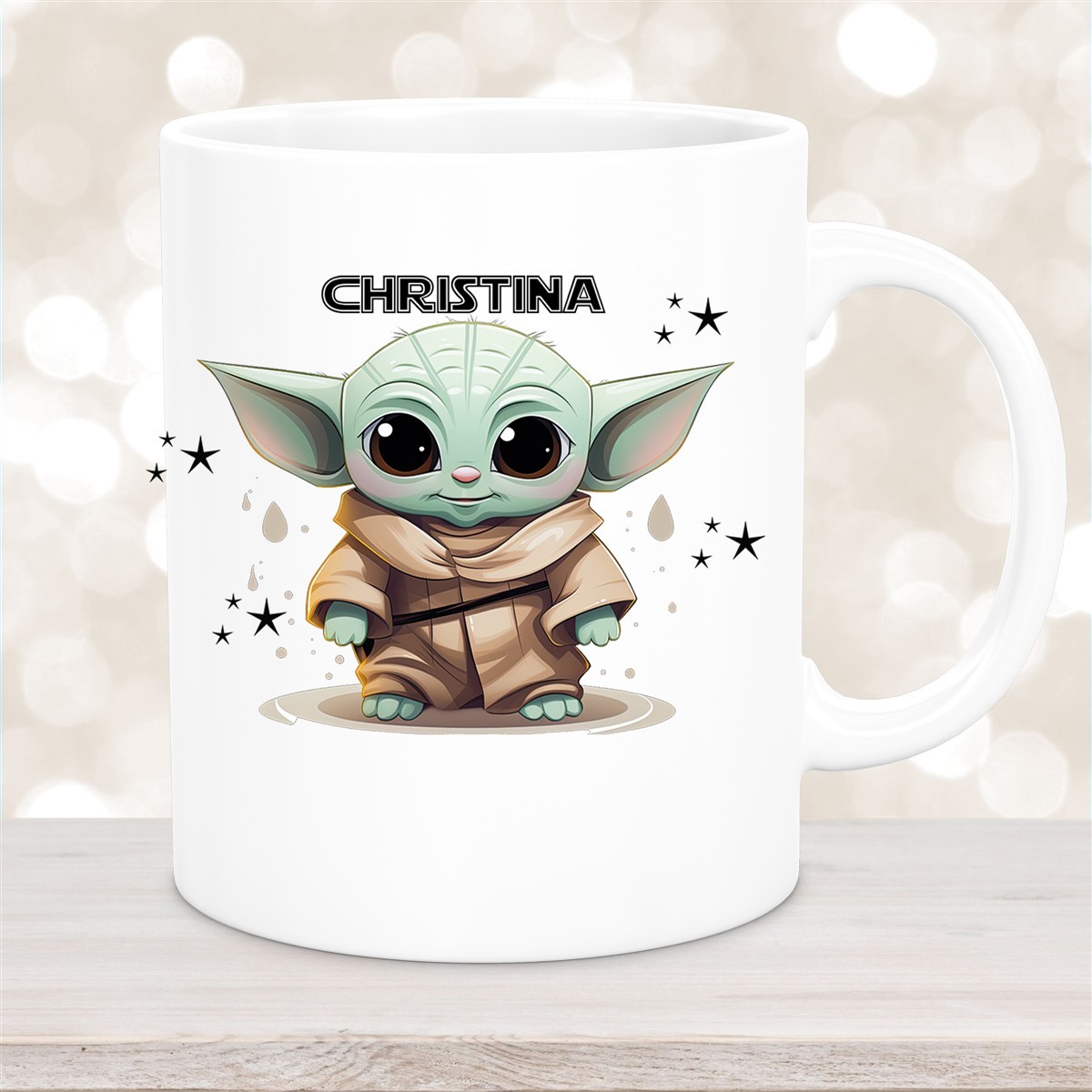 Tasse Wunschname Baby-Yoda #3 Keramik Kinderbecher personalisiert versch. Farben Weiß