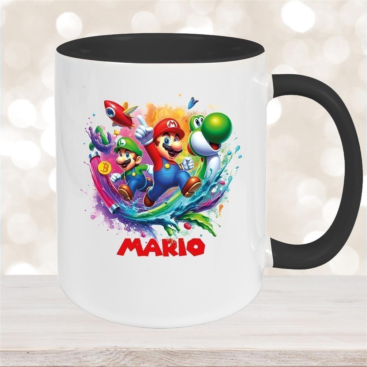 Tasse Wunschname Super-Mario 2 Keramik Kinderbecher personalisiert versch. Farben