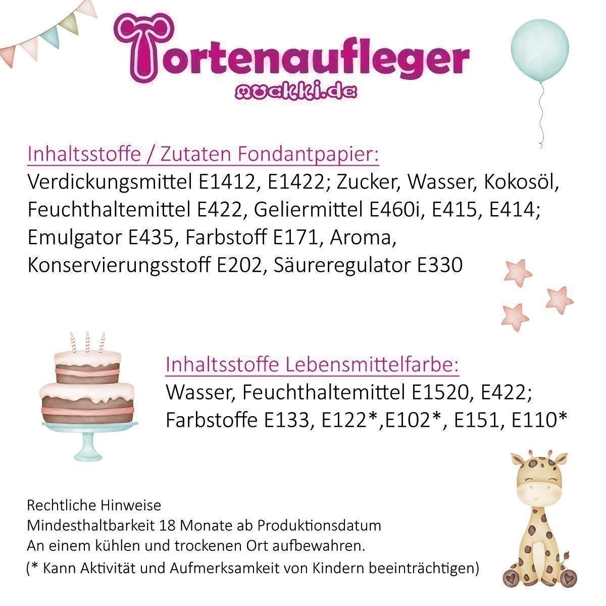 Tortenaufleger Geburtstag Tiere #1 Name & Zahl (20cm) Tortenaufleger Geburtstag Schmetterling #3 mit Bild Name & Zahl (20cm) Fondant Papier