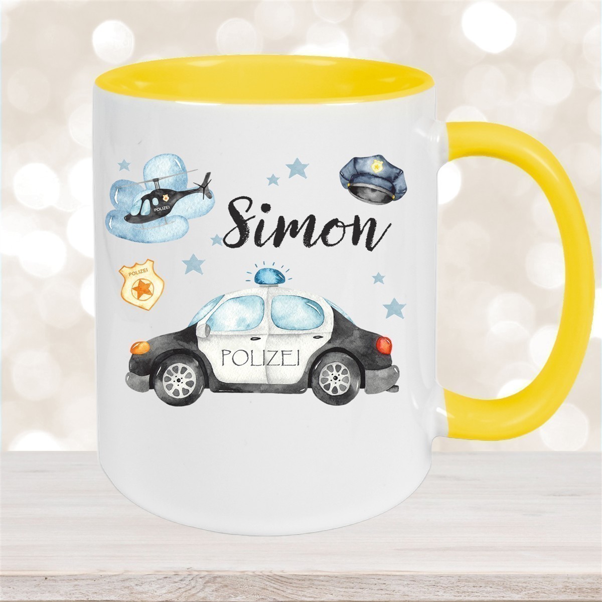 Tasse Polizei #3 Wunschname Keramik Kinderbecher personalisiert versch. Farben