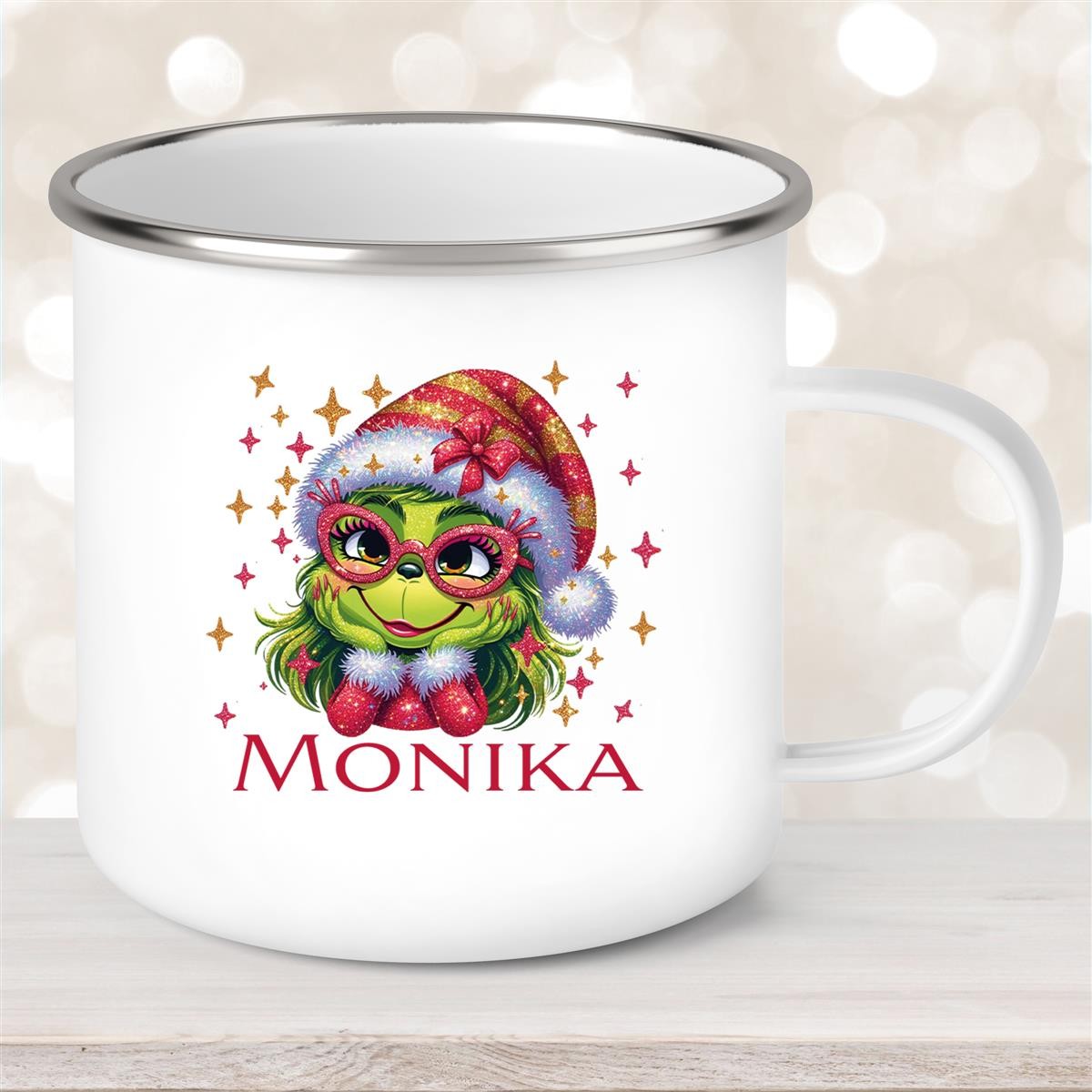 Tasse Wunschname Weihnachten Lady-Grinch #1 Emaille Kinderbecher Tasse Wunschname Weihnachten Lady-Grinch #1 Emaille Kinderbecher