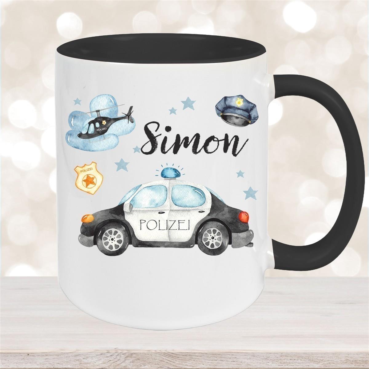 Tasse Polizei 3 Wunschname Keramik Kinderbecher personalisiert versch. Farben