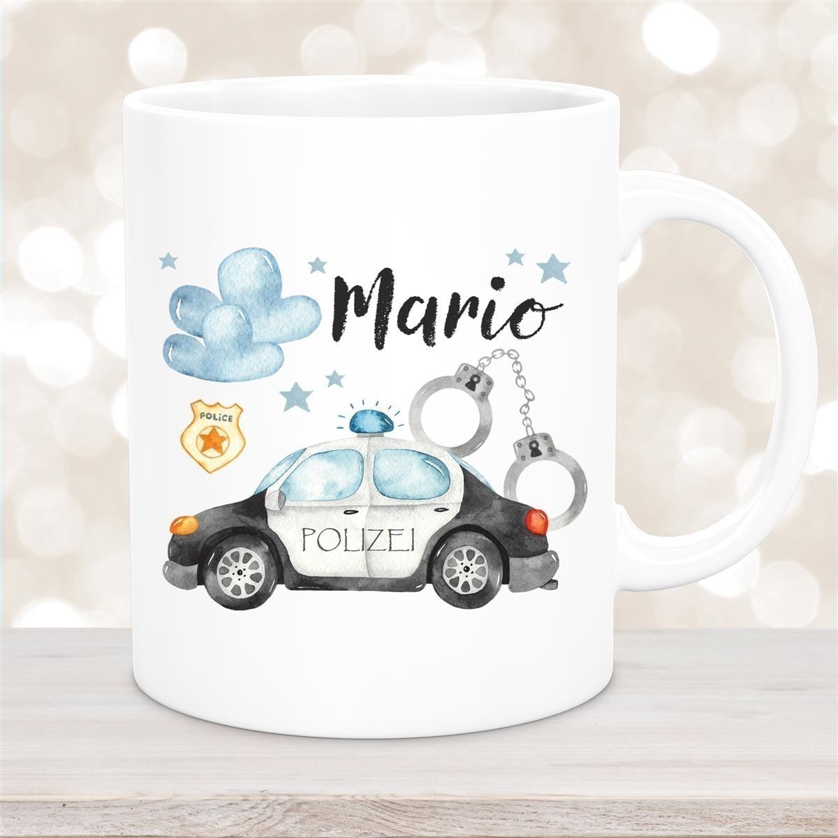 Tasse Polizei #1 Wunschname Keramik Kinderbecher personalisiert versch. Farben