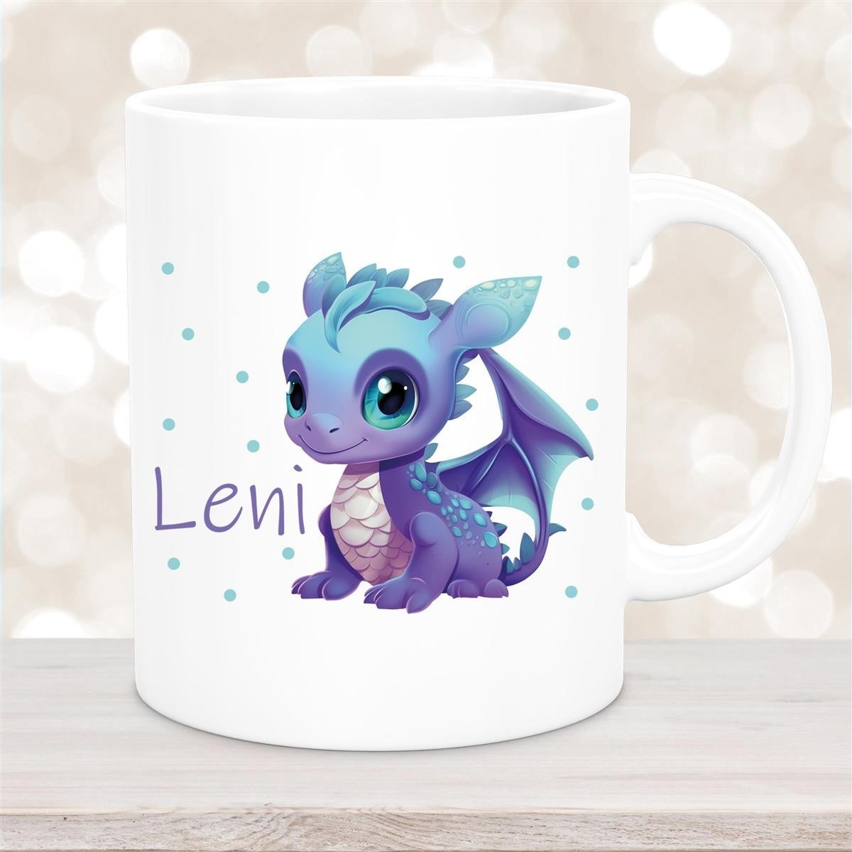 Tasse Wunschname Drache #1 Keramik Kinderbecher Weiß