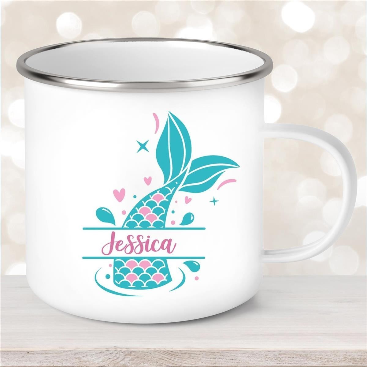 Tasse Meerjungfrau-Flosse #1 Wunschname Emaille Kinderbecher personalisiert Tasse Meerjungfrau-Flosse #1 Wunschname Emaille Kinderbecher personalisiert