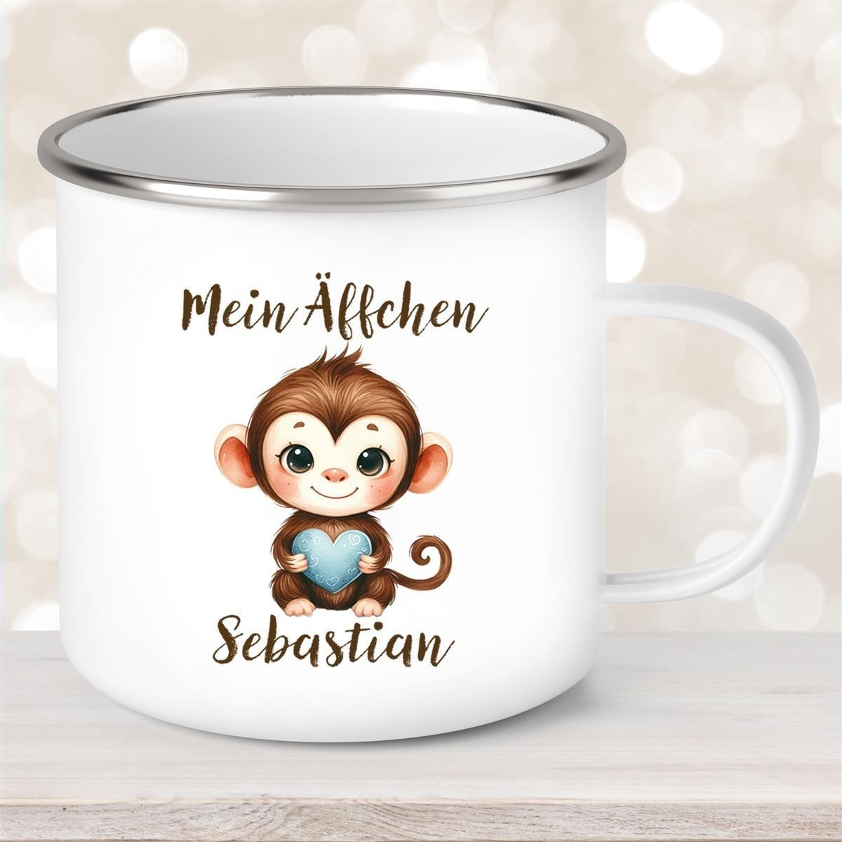 Tasse Liebe - Äffchen Valentinstag Wunschnamen Emaille personalisiert