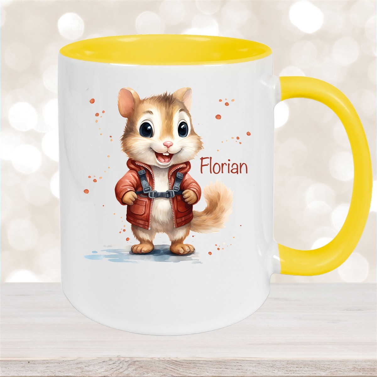 Tasse Wunschname Chipmunk #1 Keramik Kinderbecher personalisiert Gelb