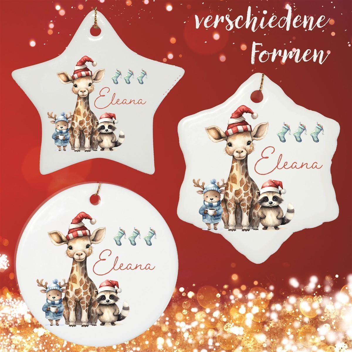 Christbaumanhänger Weihnachten Tiere #1 Ornament Christbaumschmuck Rund