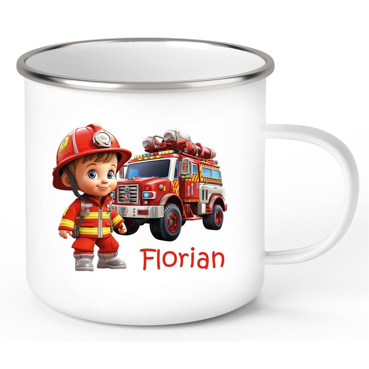 Tasse Wunschname Feuerwehr 2 Emaille Kinderbecher