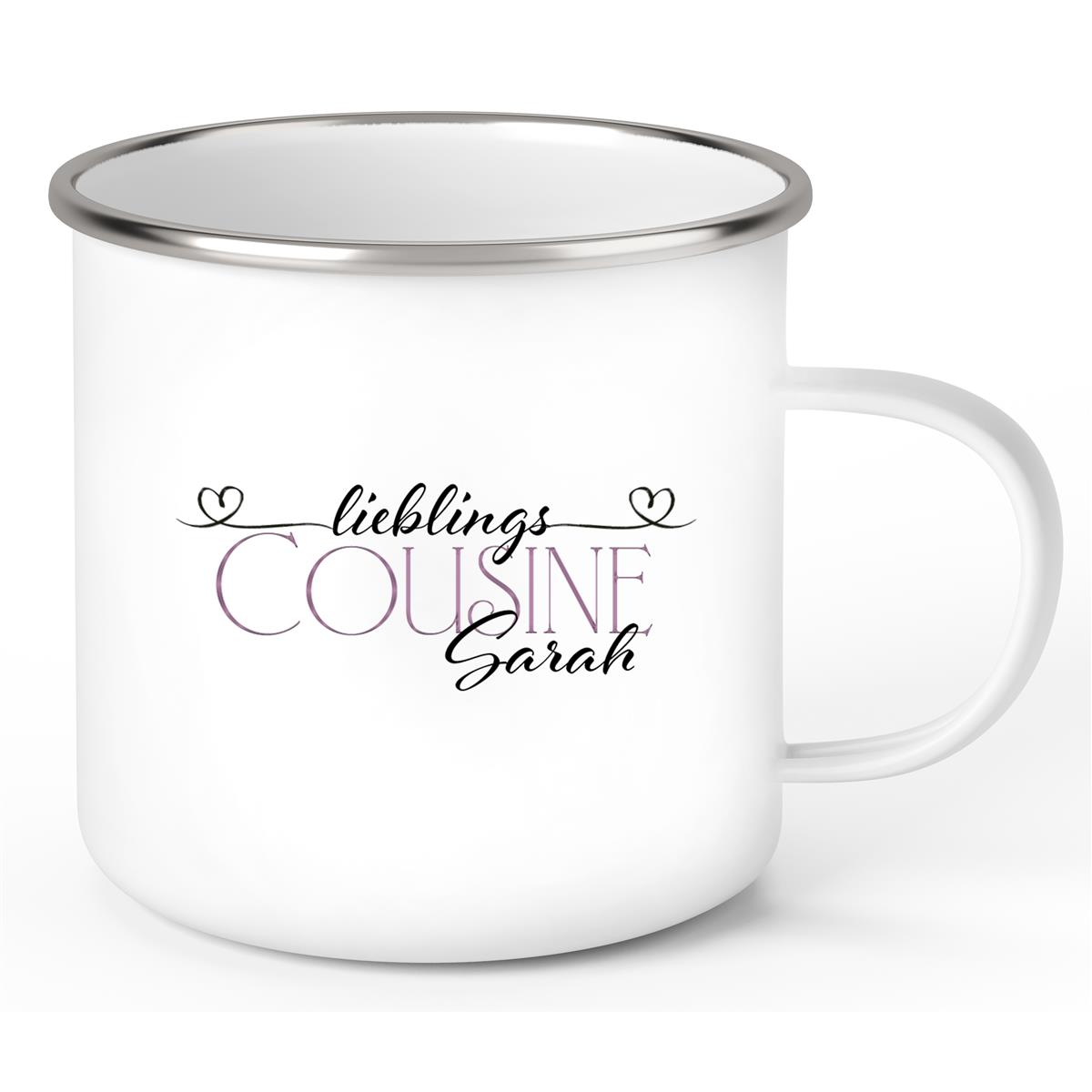 Tasse Wunschname Lieblings-Cousine 1 Emaille personalisiert