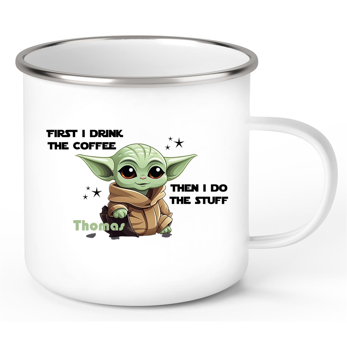 Tasse Wunschname Baby-Yoda 2 Emaille Kinderbecher personalisiert