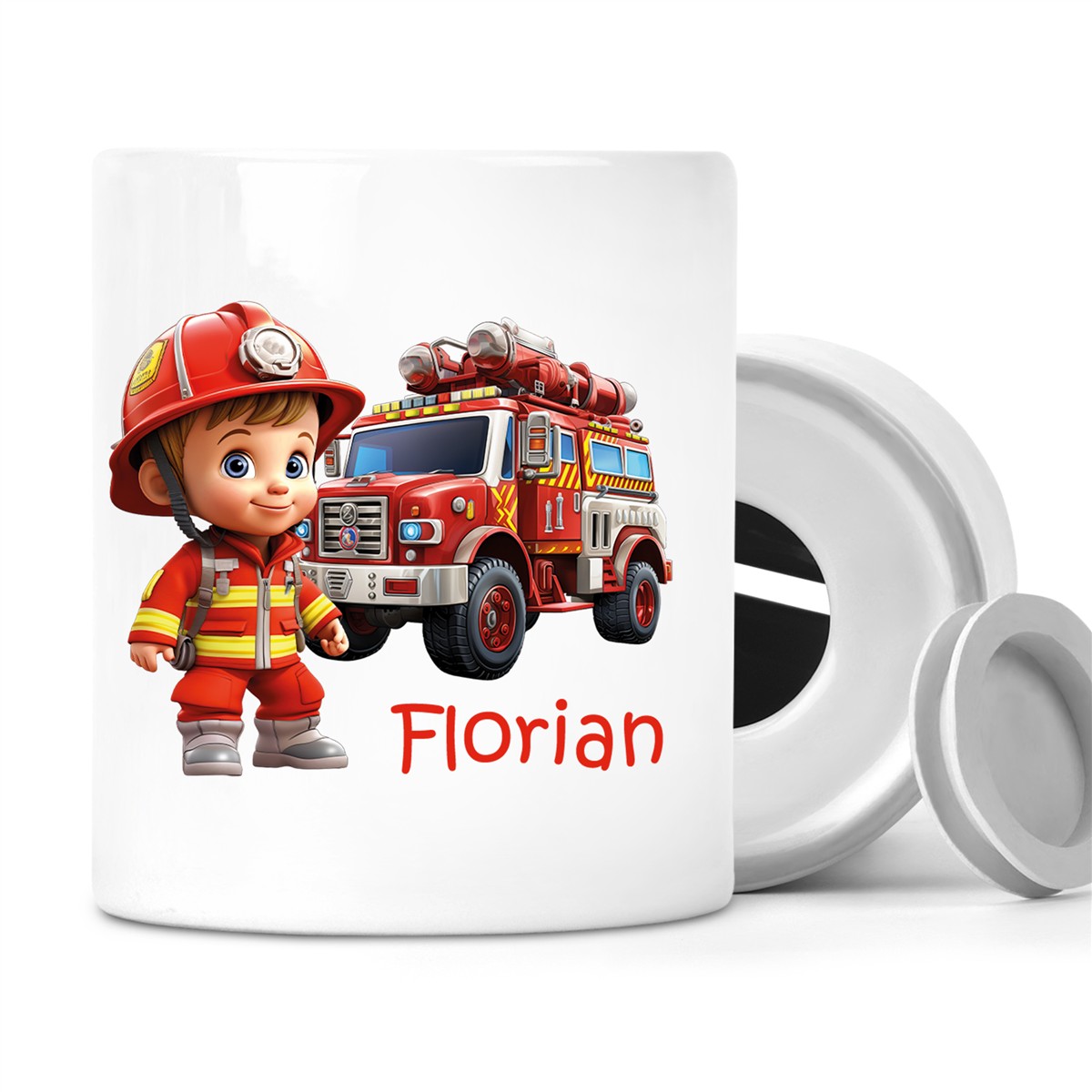 Spardose mit  Wunschname Feuerwehr 2 personalisiert