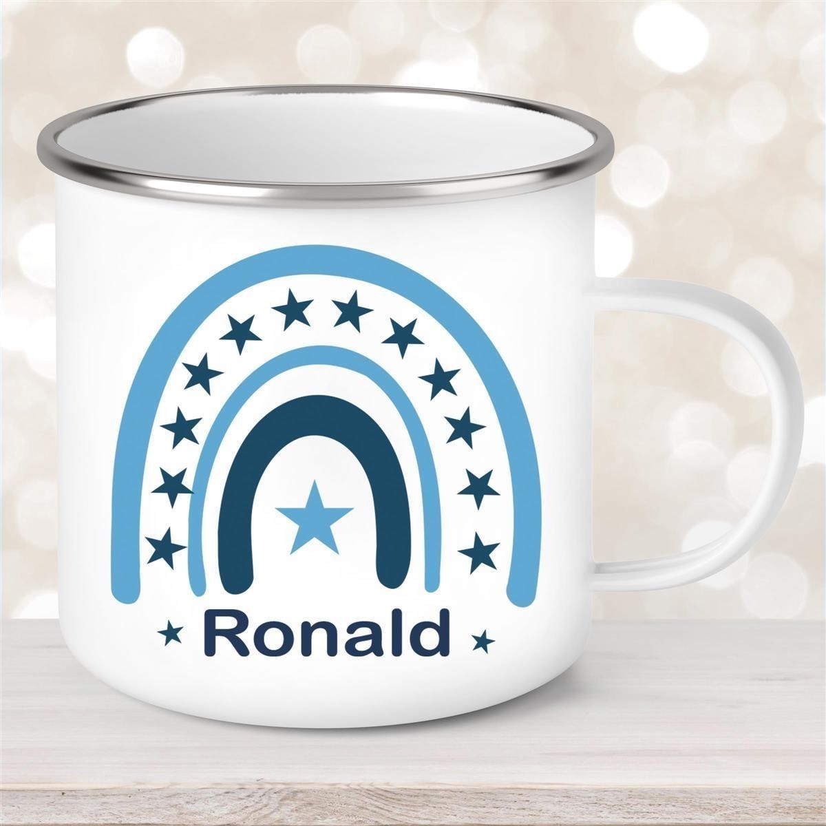 Tasse Wunschname Regenbogen #3 Emaillie Kinderbecher