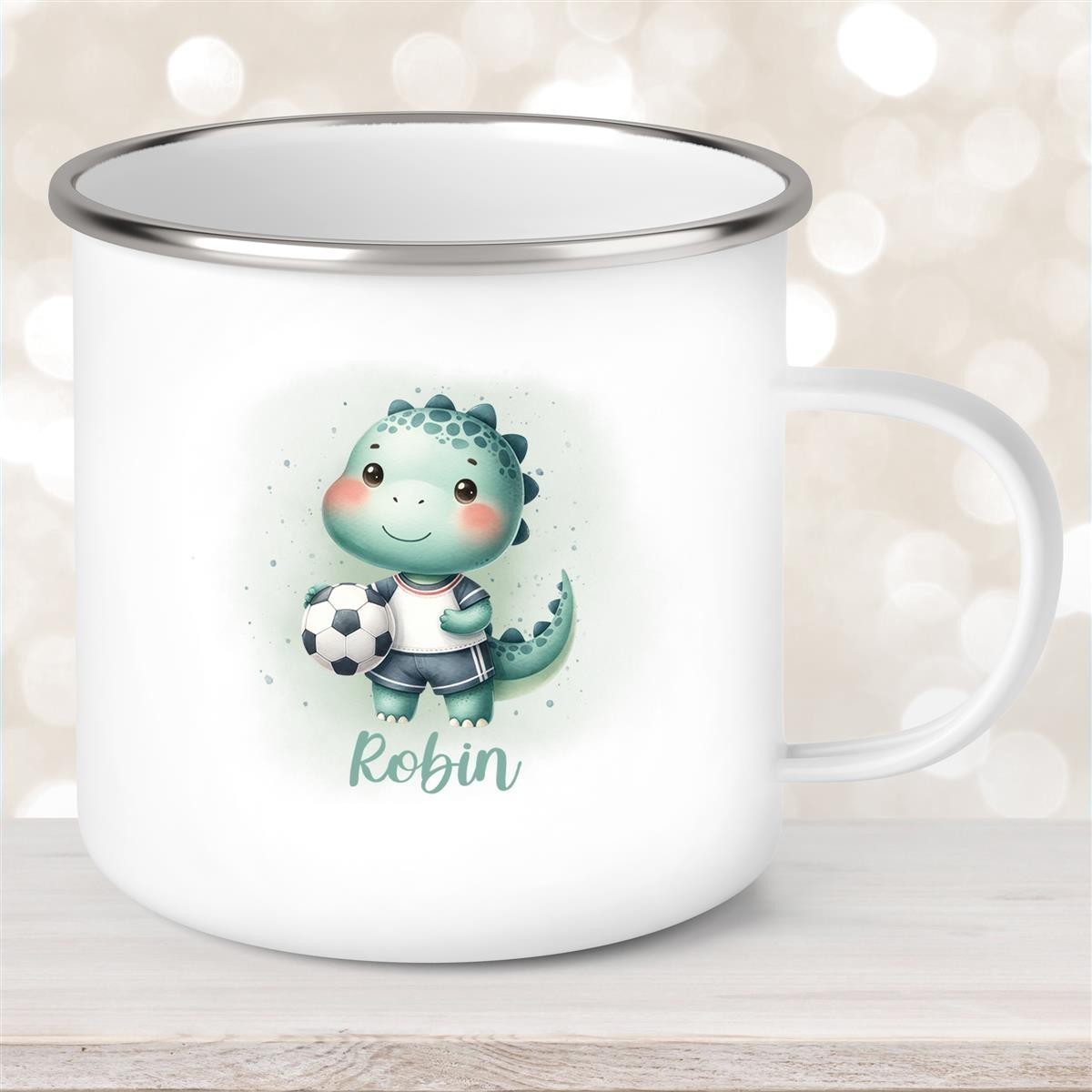 Tasse Fußball #15 Wunschname Emaille Kinderbecher personalisiert Tasse Fußball #15 Wunschname Emaille Kinderbecher personalisiert