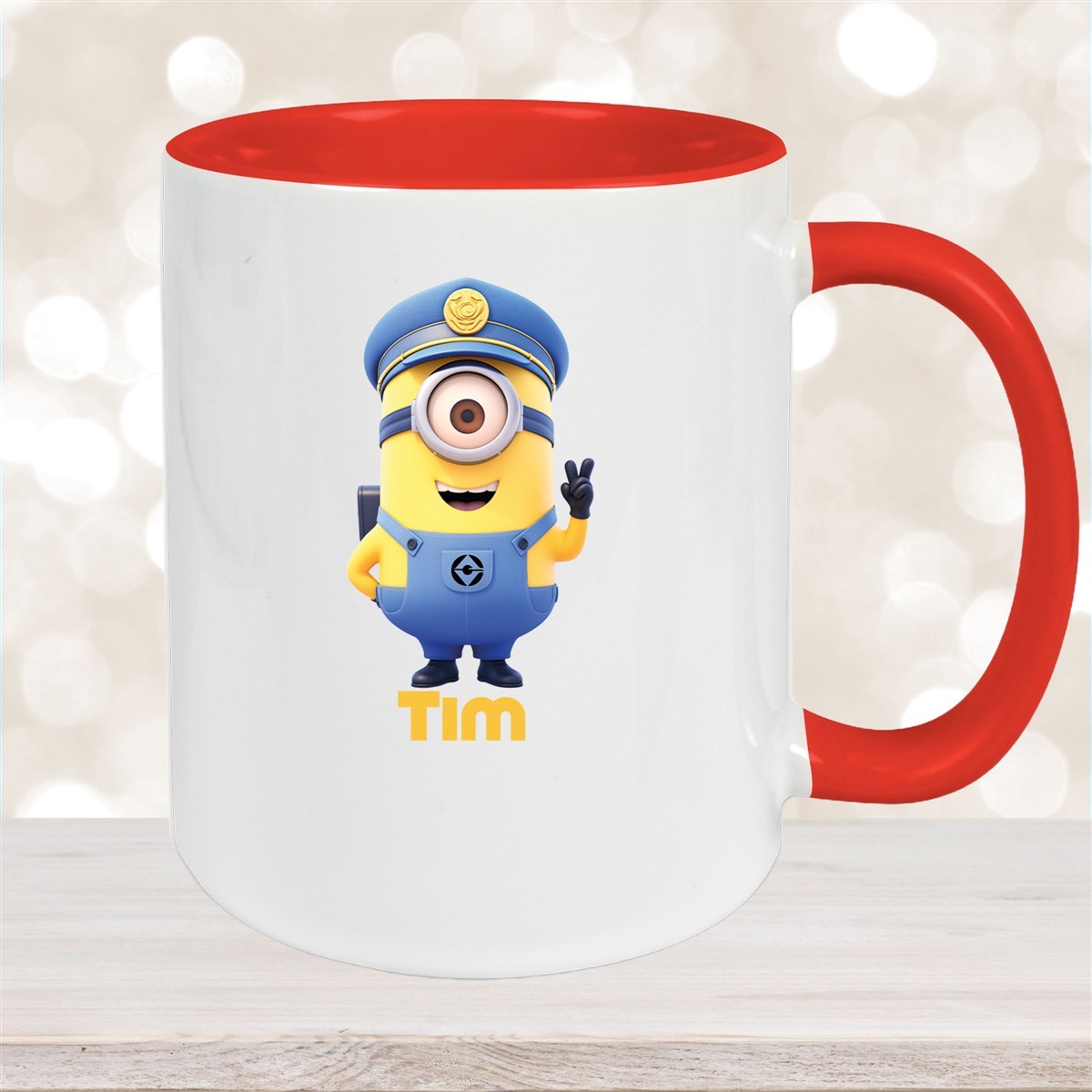 Tasse Minions Kinder Minion #5 Polizei Wunschname Keramik Kinderbecher personalisiert versch. Farben Rot