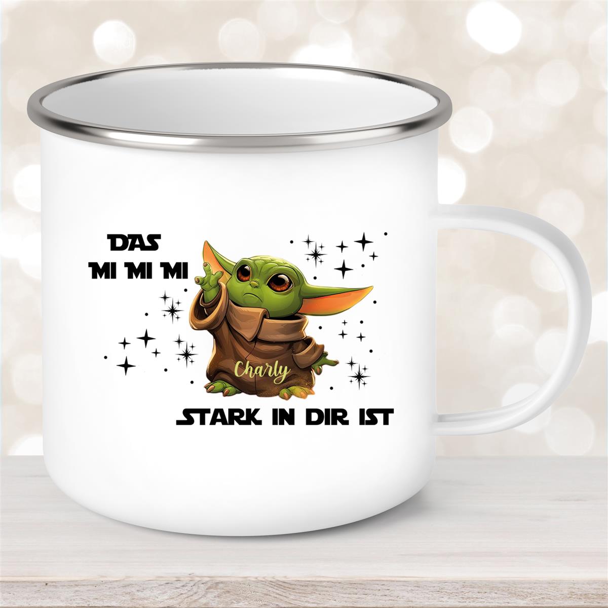 Tasse Wunschname Baby-Yoda #1 Emaille Kinderbecher personalisiert