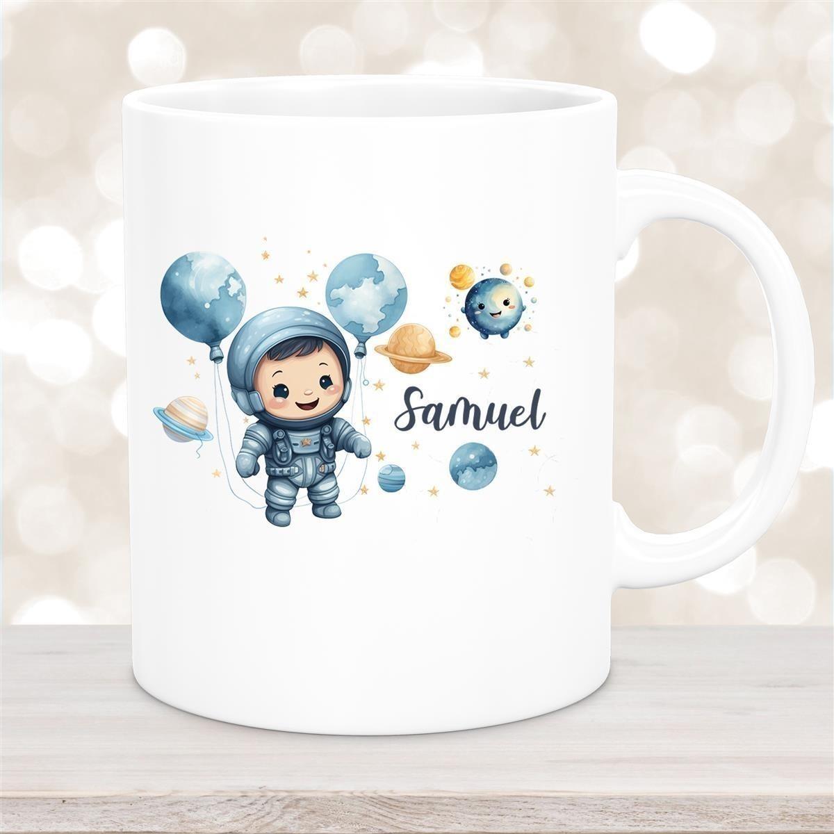 Tasse Kinder Astronaut 1 Wunschname Keramik Kinderbecher personalisiert versch. Farben