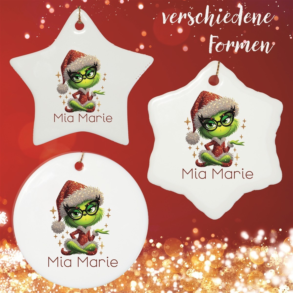 Christbaumanhänger Weihnachten Lady - Grinch #4 Ornament Christbaumschmuck Rund Christbaumanhänger Weihnachten Lady - Grinch #4 Ornament Christbaumschmuck Rund