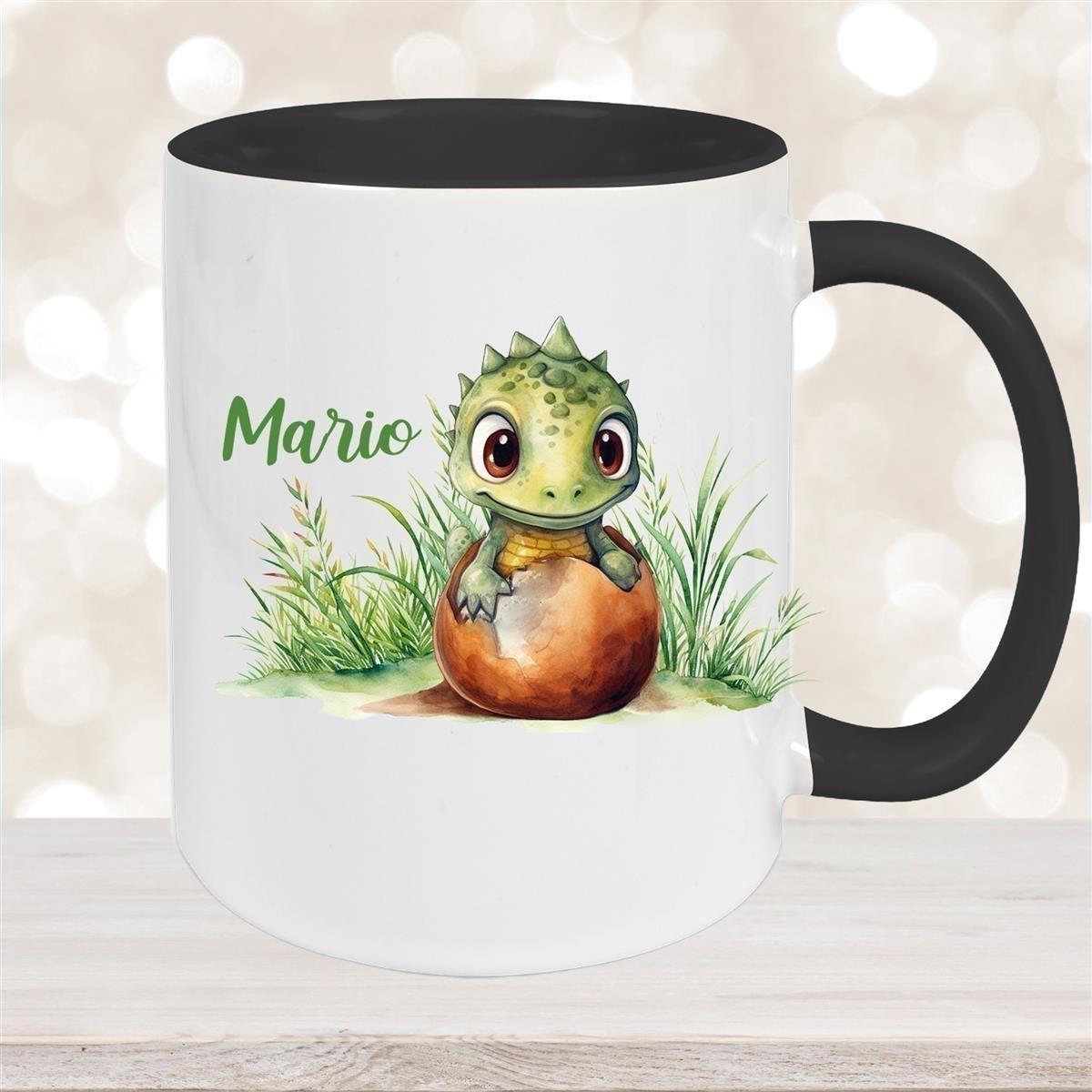 Tasse Dino 7 Wunschname Keramik Kinderbecher Personalisiert versch. Farben