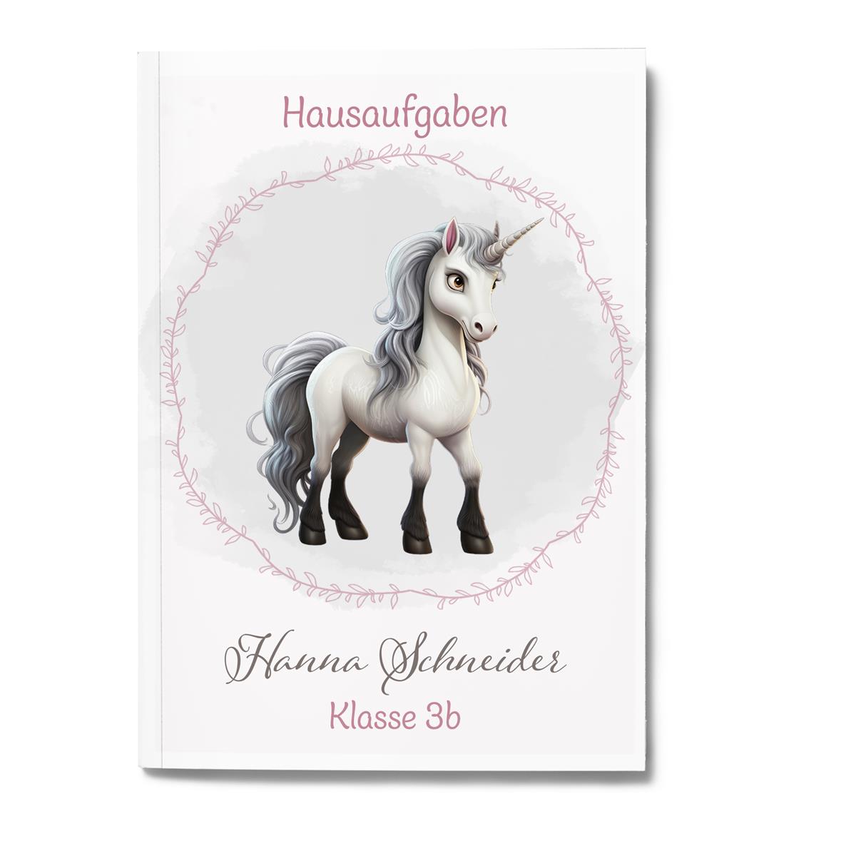 Hausaufgabenheft Einhorn 6  DIN A5 - 48 Blatt mit Name und Klasse