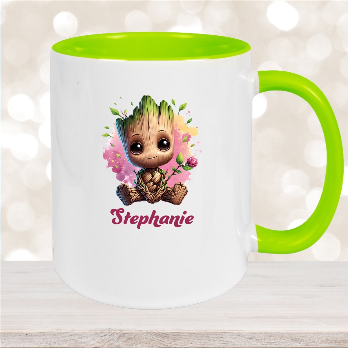 Tasse Baby-Groot #3 Wunschname Keramik Kinderbecher personalisiert Grün