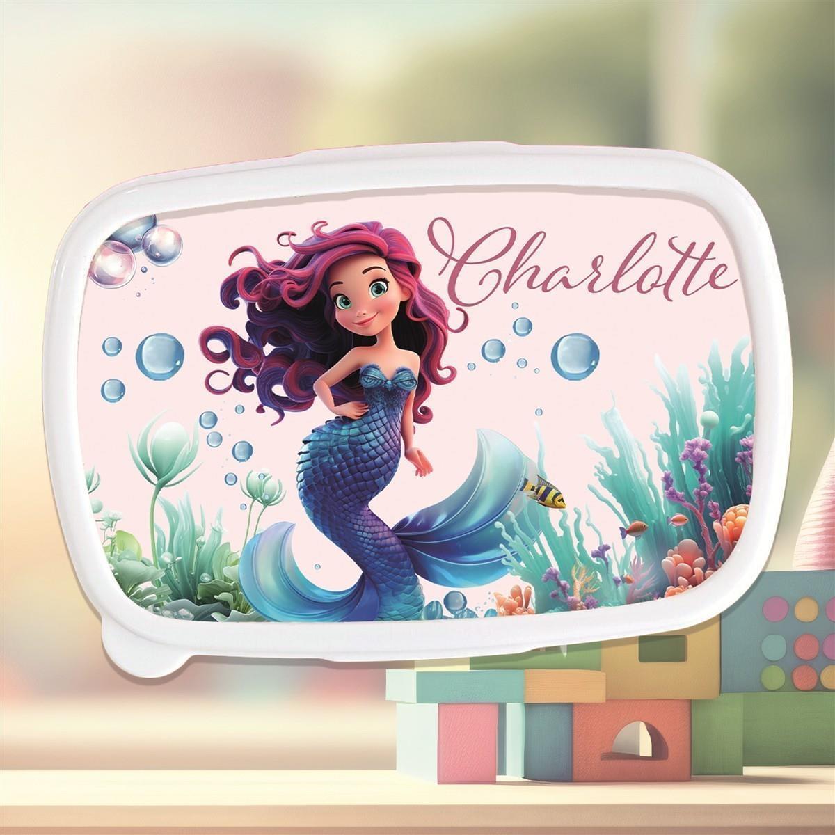 Brotdose mit Namen Meerjungfrau 02 – Personalisierte Lunchbox für Schule & Kindergarten versch. Farben