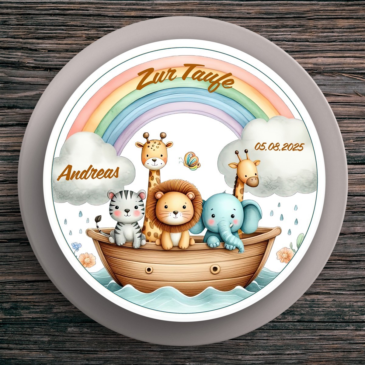 Tortenaufleger Taufe Arche-Noah #3 Name & Datum (20cm)