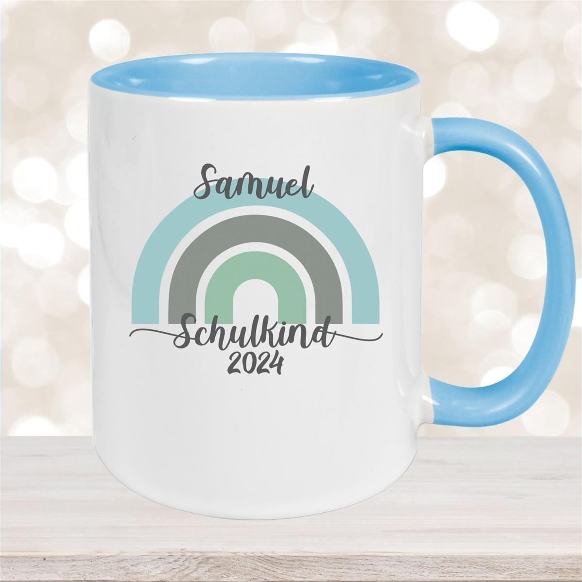 Tasse Schulkind 05 Wunschname Rainbow Keramik Kinderbecher Personalisiert versch. Farben