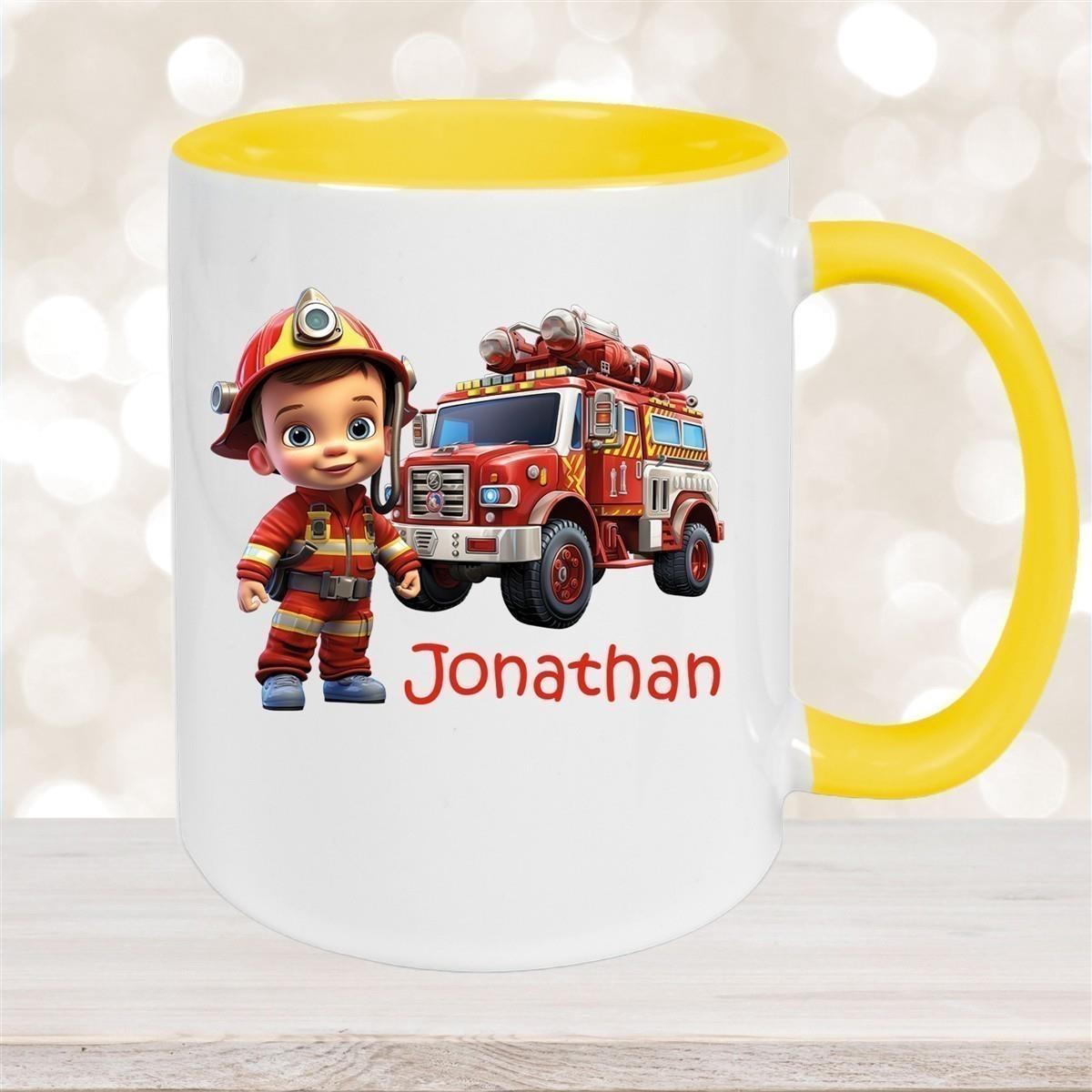 Tasse Wunschname Feuerwehr 3 Keramik Kinderbecher versch. Farben